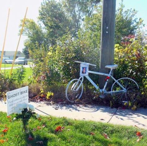Ghost bike placed in memory of South Christian High School teacher Rod VanDyke.